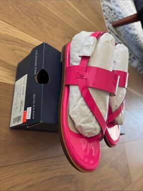 Cole Haan Hot Pink Patent Leather Slide Sandals
